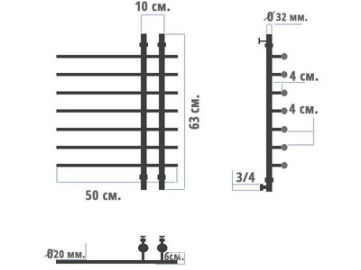 Полотенцесушитель "" 600*100*500 мм, подключение 1"*3/4, установочный набор в комплекте KL Ника ЛБ-4 ЛБ-4 60/10/50