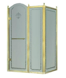 Душевой уголок 1000х1000хh2118мм, квадрат, "Левый" распаш. дверь слева, с неподв.стенкой (стекло прозрачное с мат/узором, 8мм, фурн/золото), Retro XX