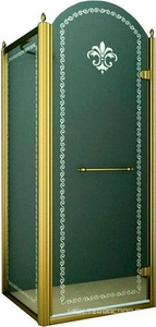 Душевой уголок 900х900хh2116мм, квадрат, "Правый" распаш. дверь справа, с неподв.стенкой (стекло матовое с прозр/узором, 8мм, фурн/золото),  ZZ Cezares Retro RETRO-A-1-90-PP-G-R