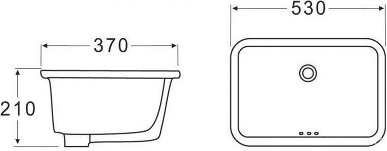Раковина встраиваемая под столешницу, прямоугольная 530х370хh210мм, без отв.для смесителя, с переливом, (цв.белый глянцевый), BelBagno ZZ BelBagno Универсал BB1006