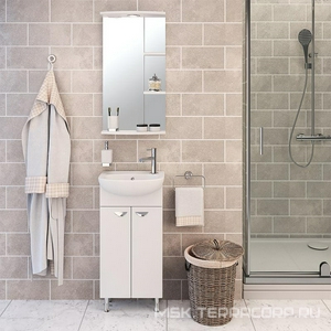 Зеркало с полочками с подсветкой Runo  40*75 см, цв.белый, крепеж в комплекте ZZ Runo Азов к.т.124467