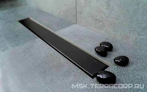 Дренажн.канал 550мм, готов.компл, сифон d50 вых.вбок,48л/мин, затвор(сухой/гидро), мин h монтаж 62мм, 2х стор.вставка цв.черный мат/под плитку, CFL ZZ Bettoserb Confluo Frameless Line 13701319-NEW