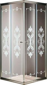 Душевой уголок 900х900хh1950мм, квадратн., две раздвижные двери (ст.прозр. с матов.рис. 6мм, фурнитура цв.бронза), Giubleo ZZ Cezares Giubileo GIUBILEO-A-2-90-SCORREVOLE-CP-Br