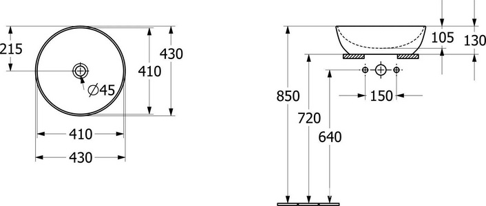 Раковина круглая d430хh126мм, для устан. на столешницу, без отв. д/смес., перелива и незапираемого сливного клапана,(цв.R1 белый ceramicplus) ZZ Villeroy & Boch Artis 417943R1