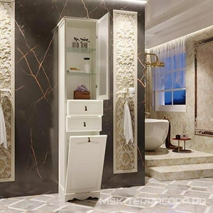 Пенал  напольный 404/1982/380 мм, правый, С БЕЛЬЕВОЙ корзиной, цвет слоновая кость (1013) , ZZ Opadiris Риспекто 00-00005837