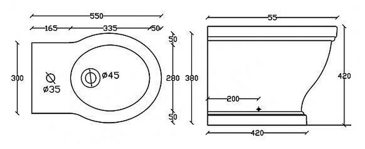Биде напольное (пристенное) 55х38хh42см, с 1 отв.д/смесителя, (крепёж к полу в копл.),  ZZ Galassia Ethos 8438M