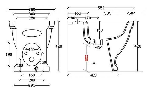 Биде напольное (пристенное) 55х38хh42см, с 1 отв.д/смесителя, (крепёж к полу в копл.),  ZZ Galassia Ethos 8438M