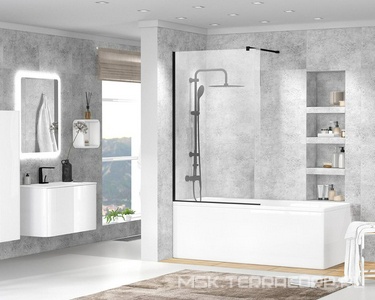 Штора на ванну 900xh1550мм, стационарная, (стекло прозр. 8мм, фурн/цв.черный матовый),  ZZ Cezares Liberta LIBERTA-V-1-90/155-C-NERO