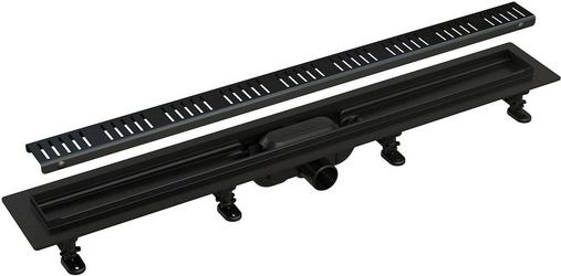 Универсальный водоотводящий желоб 650 мм, с порогами, с решеткой и опорами APZ10BLACK-650, (AG101101650) цв.черный ZZ