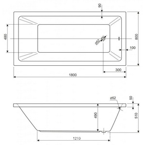 Ванна 180х80хh49см, прямоугольная, БЕЗ мет. каркаса, (акрил),  ZZ Cezares Plane Solo PLANE SOLO-180-80-49-W37