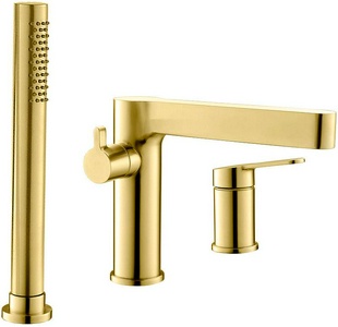 Смеситель для ванны, встраиваемый в борт на 3 отв., лейка, шланг в компл., (цв.браш.золото), Delta ZZ BelBagno delta DEL-BVD3-BORO