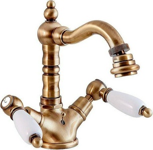 Смеситель для биде, с д/к, (цв. бронза, ручки белые),  KL Cezares First FIRST-BS2-02-Bi
