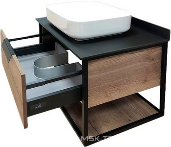 Тумба подвесная "-75"-75см, с раковиной (COMFORTY T-Y9378) в комплекте, цв. дуб темный с черной столешницей, ZZ Comforty Кёльн 00004149065