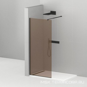 Душевая перегородка 1000хh1950мм, правая/левая, (стекло цв.бронза 8мм, поперечный кронштейн 700-1050мм, фурнит. цв.черный),  ZZ Cezares Liberta LIBERTA-L-1-100-BR-NERO