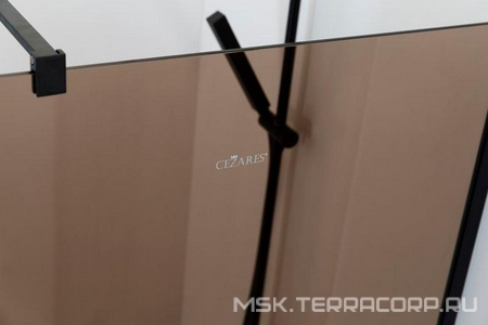 Душевая перегородка 1000хh1950мм, правая/левая, (стекло цв.бронза 8мм, поперечный кронштейн 700-1050мм, фурнит. цв.черный),  ZZ Cezares Liberta LIBERTA-L-1-100-BR-NERO