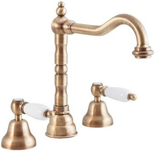 Смеситель для раковины на 3 отв., с д/к, (цв. бронза, ручки белые),  ZZ Cezares First FIRST-BLS2-02-Bi