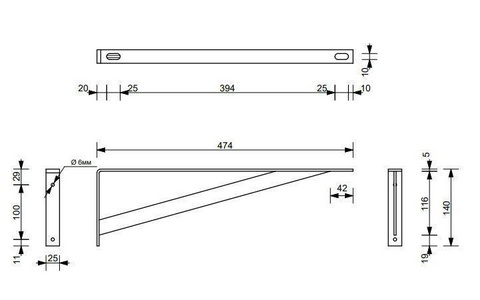 Кронштейн для крепления раковины "Dallas" мебели Aquanet , металлический боковой, 320*100*20,(Г-образный), универсальный ZZ Aquanet Токио 245005
