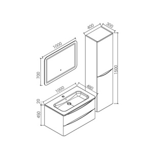 База под раковину подвесная, 2 выкатных ящика, 993х476хh450мм, без раковины, (цв.Stone),  ZZ Vincea Roberta VMC-1R100MS