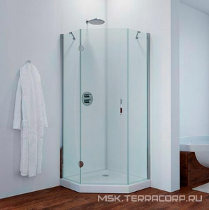 Душевое ограждение 90x90x190 см, левое,  пятиугольное с распашной дверью, профиль белый, стекло сатин, ZZ Vegas Glass AFA-Pen AFA-Pen NOVO 90 01 10 / левое