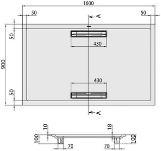 Поддон д/душа прямоуг.1600х900хh18/100мм, двойной сифон в комплекте, ножки, опора, уплотнитель в компл., (кварил, цв.белый глянц.),  ZZ Villeroy & Boch Squaro UDQ1690SQR2V-01