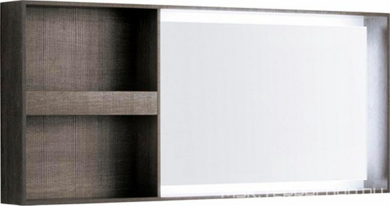 Зеркало 1334х584х140мм, в раме, с открытым отделением для хранения слева/справа, со светодиодной LED 12V / 29,5W подсвет по контуру, (цв. тём дуб) ZZ Geberit Citterio 500.571.JJ.1
