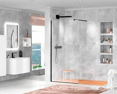 Душевая перегородка 1000хh1950мм, правая/левая, (стекло прозрачное 8мм, поперечный кронштейн 700-1050мм, фурнит. цв.черный матовый),  ZZ Cezares Liberta LIBERTA-L-1-100-C-NERO