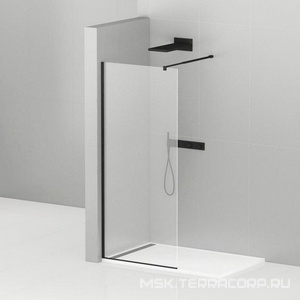 Душевая перегородка 1000хh1950мм, правая/левая, (стекло прозрачное 8мм, поперечный кронштейн 700-1050мм, фурнит. цв.черный матовый),  ZZ Cezares Liberta LIBERTA-L-1-100-C-NERO