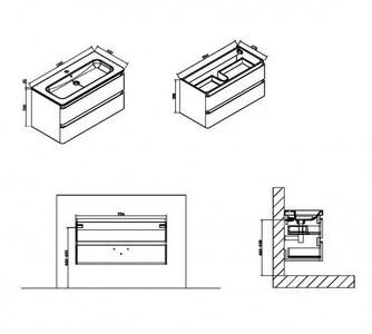 База под раковину подвесная, 2 выкатных ящика, 994х476хh500мм, без раковины, (цв.Stone),  ZZ Vincea Alba VMC-1A100MS
