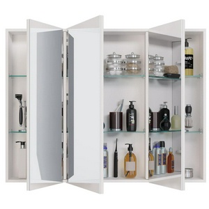 Зеркало-шкаф -90 см,3 дверцы, 6 стеклянных полок, цв.белый ZZ Dreja Almi 99.9012