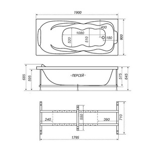 Ванна акриловая Triton Персей Экстра 190x90, без каркаса, без панелей, цв. белый, ZZ Triton персей Н0000025024