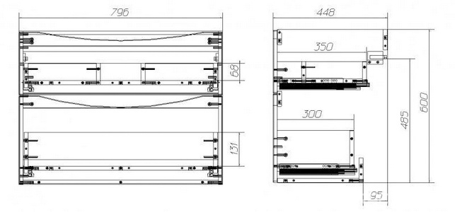 База под раковину подвесная с двумя выкатными ящиками 800x450x600мм, без раковины, (цв.Rovere Nature),  ZZ BelBagno Marino MARINO-H60-800-2C-SO-RN-P