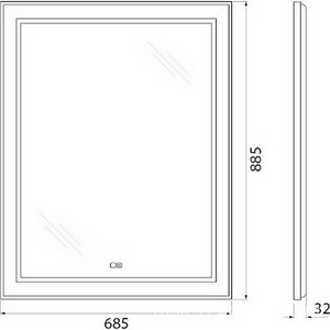 Зеркало в алюминиевой раме 685x40x885мм, со встроенным светильником, сенсорным выключателем и подогревом, (рама цв.черный), BelBagno ZZ BelBagno Kraft SPC-KRAFT-685-885-TCH-WARM-NERO