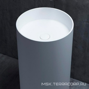 Раковина 450х450хh850мм,напольн,кругл,без отв.д/смес.и перел,литой камень S-Stone,мат, д/к.Up&Down цв.белый в комп,+техн.отверст.д/сифон. 01 ZZ Salini Armonia 130111SM + стандартн.технологич.вырез в раковине для сифона