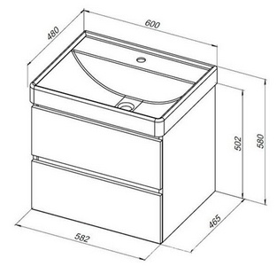 Тумба подвесная  60 см, 2 выдвижных ящика, без раковины Ирис 60 (арт.301803), цвет белый Aquanet Вега 308318