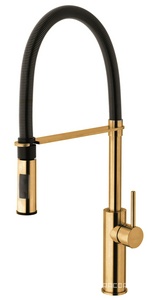 Смеситель для кухонной мойки, с выдвижным душем, 2 типа струи, (цв.золото/чёрный),  ZZ Paffoni Light LIG179HGSPNO