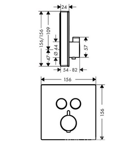 Смеситель-термостат для душа, встр.в стену на 2 потреб, внешняя часть БЕЗ скрытой части арт. 01800180, (стеклян.цв.белый/хром), ShowerSelect Glass ZZ Hansgrohe Raindance Select 15738600