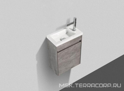 База под раковину подвесная с 1 дверкой, петли справа, 394х216xh520мм, без раковины, (цв.Stucco Cemento),  ZZ BelBagno Pietra Mini PIETRA MINI-400-1A-SO-SCM-R