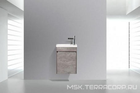 База под раковину подвесная с 1 дверкой, петли справа, 394х216xh520мм, без раковины, (цв.Stucco Cemento),  ZZ BelBagno Pietra Mini PIETRA MINI-400-1A-SO-SCM-R