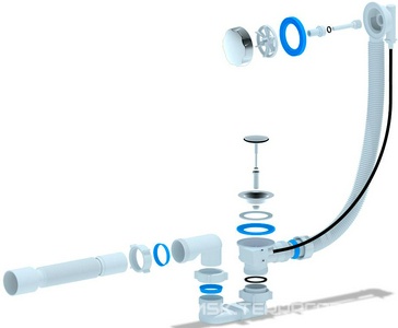 Сифон для ванны полуавтомат, плоский, с переливом, гофра в компл. Ани Пласт Комплектующие EM701/EMS701