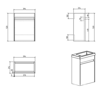 База под раковину подвесная с 1 дверкой, петли слева, 394х216xh520мм, без раковины, (цв.Stucco Cemento),  ZZ BelBagno Pietra Mini PIETRA MINI-400-1A-SO-SCM-L