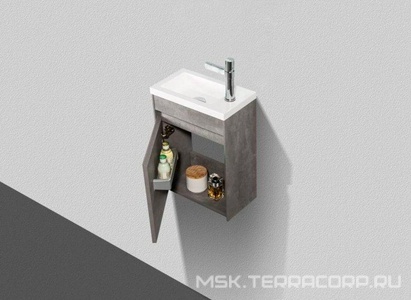 База под раковину подвесная с 1 дверкой, петли слева, 394х216xh520мм, без раковины, (цв.Stucco Cemento),  ZZ BelBagno Pietra Mini PIETRA MINI-400-1A-SO-SCM-L