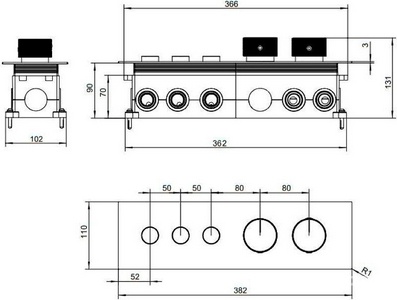 Смеситель для душа/ванны, встраиваемый в стену, с переключателем на 3 выхода, (цв.черный матовый),  ZZ Allen Brau Liberty 5.33003-31