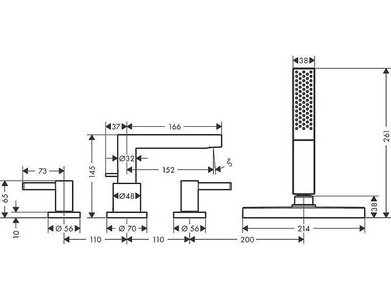 Смеситель для ванны, встраиваемый в борт на 4 отв., шланг, лейка в компл., с sBox, (внешняя часть БЕЗ скрытой арт.13440180),(цв.мат.черный), ZZ Hansgrohe Finoris 76444670