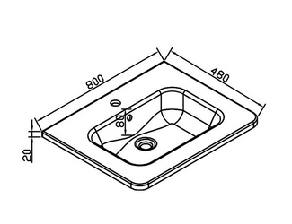 Раковина накладная на тумбу 800x480xh200мм, с 1 отверстием для смесителя, с переливом, (искуственный камень), Vincea ZZ Vincea Универсал VCB-1RA800W