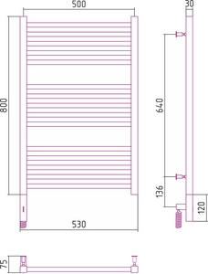Полотенцесушитель электрический  "МОДУС 3.0"800х500 мм, подключ. 3/4, комплектующие в комплекте, левый, хром ZZ Сунержа Модус 00-5700-8050