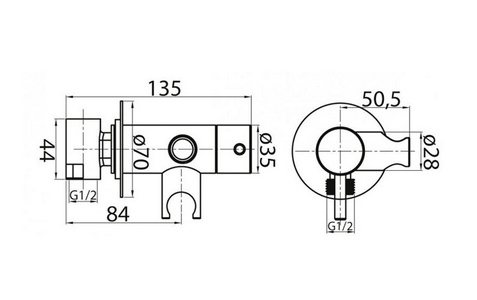 Смеситель для гигиенического душа, кругл., встраив. в стену на 1 отв., совмещ. с держателем лейки, БЕЗ лейки и шланга, (цв.хром), Cezares ZZ Cezares Articoli Vari CZR-DA1-01