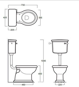 Бачок "Средний" с крышкой, д/чаши унитаза, с фронт. отверс. д/рычага смыва,подвод воды сбоку слева, БЕЗ мех.смыва с трубой соед., арт.D 23 хх,  Simas Lante LA28B