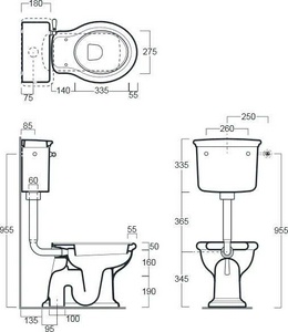 Бачок "Средний" с крышкой, д/чаши унитаза, с фронт. отверс. д/рычага смыва,подвод воды сбоку слева, БЕЗ мех.смыва с трубой соед., арт.D 23 хх,  Simas Lante LA28B