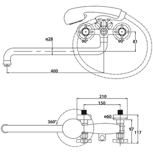 Смеситель для ванны и душа Kaiser Cross 41055-1 Kaiser 
Cross 41055-1 / к.т.428891