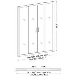 Душевая дверь 200х185 см, раздвижная, профиль-хром, стекло-прозрачное 6 мм, ZZ Veconi VN VN45-200-01-19C1
